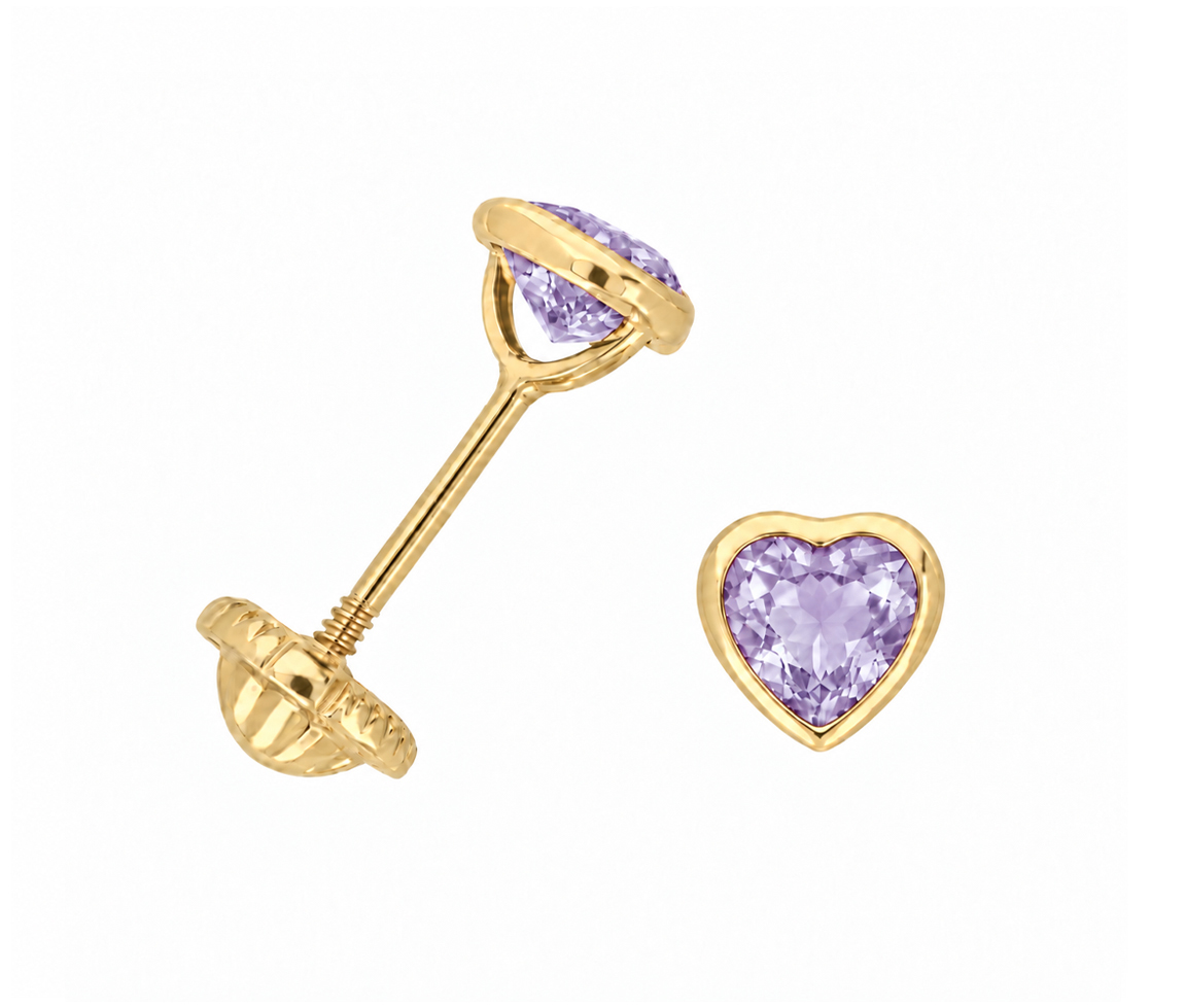 BOUCLES VISSÉES CZ COEUR PIERRE DE NAISSANCE - IN NU06/06 - BIJOUX D'IMPORTATION