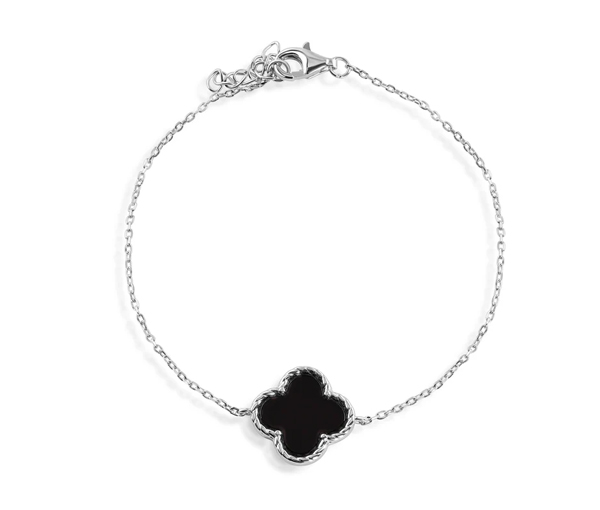 BRACELET TRÈFLE EN ARGENT RHODIÉ SERTI DE NACRE DE PERLE OU D'ÉMAIL NOIR - SP STB00626B - BIJOUX D'IMPORTATION