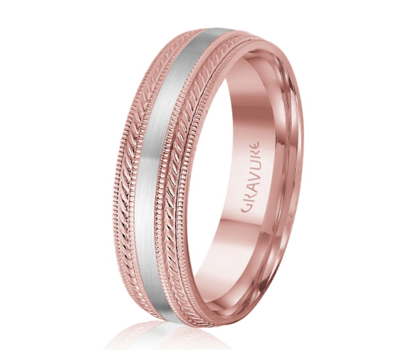 JONC EN OR OU EN PLATINE SATINÉ AU CENTRE ET MOTIF CORDE ET MILGRAIN SUR LES CÔTÉS - ML GH1212PW18 - MALO 