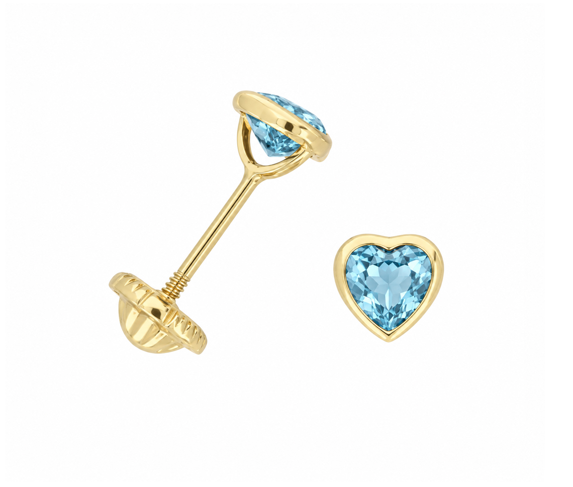 BOUCLES VISSÉES CZ COEUR PIERRE DE NAISSANCE - IN NU06/03 - BIJOUX D'IMPORTATION
