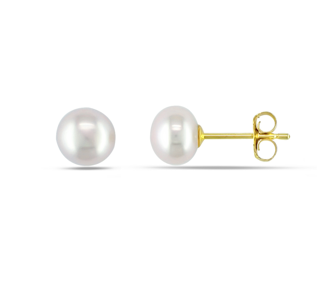 BOUCLES FIXES EN OR JAUNE SERTIES DE PERLES D'EAU DOUCE BOUTONS - DM EWK205 - PERLE D'IMPORTATION