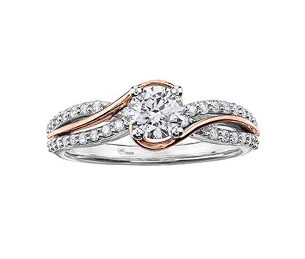 BAGUE EN OR 14K 2 TONS SERTIE D'UN DIAMANT CANADIEN ET DE DIAMANTS - CR AM293WR50 - DIAMANT CANADIEN