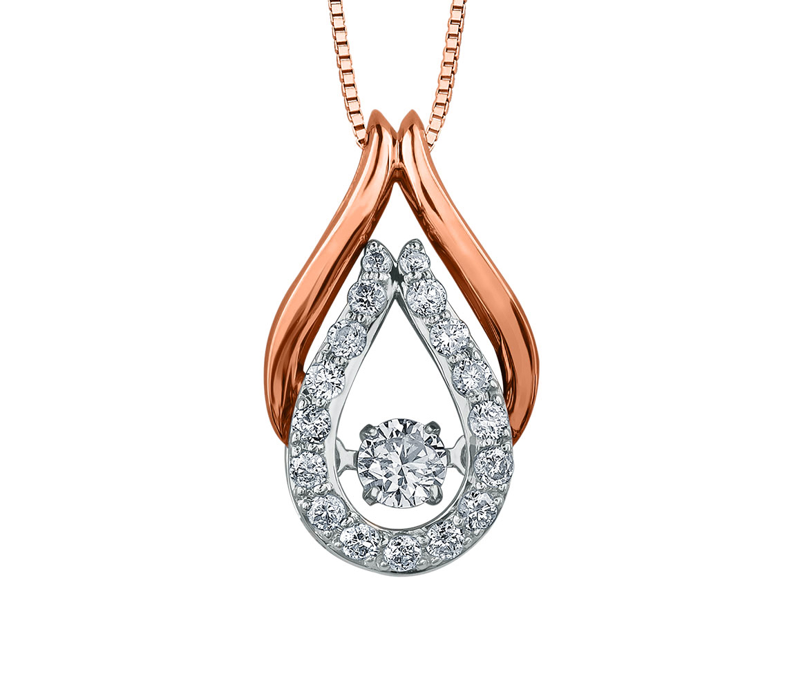 PENDENTIF EN OR 10K 2 TONS SERTI D'UN DIAMANT CANADIEN DANSANT ET DE DIAMANTS - CR AM299R25 - DIAMANT CANADIEN