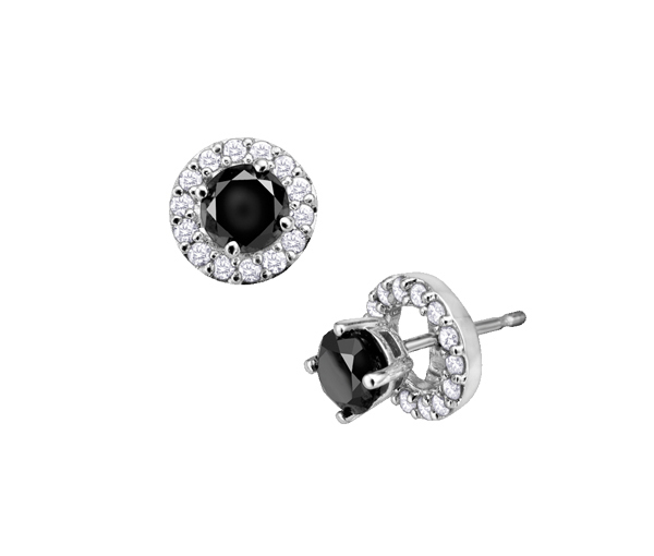 BOUCLES FIXES AVEC JACKETS EN OR BLANC SERTIES DE DIAMANTS NOIRS ET BLANCS - CR DD2451 - BIJOUX CANADIEN