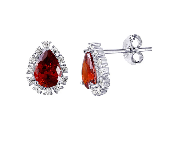 BOUCLEES EN ARGENT RHODIÉ EN FORME DE GOUTTE SERTIES DE CUBIQUES ZIRCONIAS - SP STE01027/01 - BIJOUX D'IMPORTATION