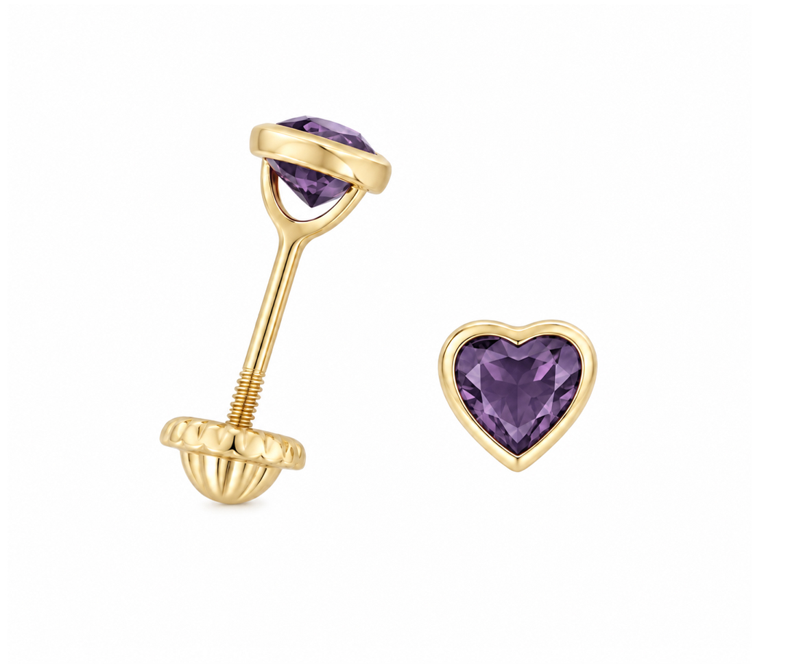 BOUCLES VISSÉES CZ COEUR PIERRE DE NAISSANCE - IN NU06/02 - BIJOUX D'IMPORTATION