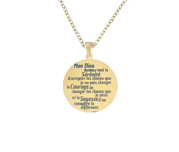 PLAQUE RONDE EN ACIER AVEC GRAVURE DE LA PRIÈRE DE LA SÉRÉNITÉ - SJ PLAROPRIY - BIJOUTERIE SUISSE INC.