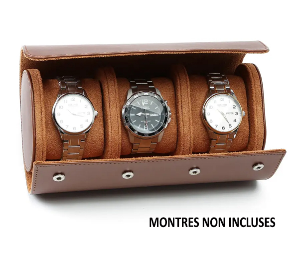 ÉTUI DE VOYAGE POUR 3 MONTRES EN CUIR - SJ BOX3BR - BIJOUTERIE SUISSE INC.
