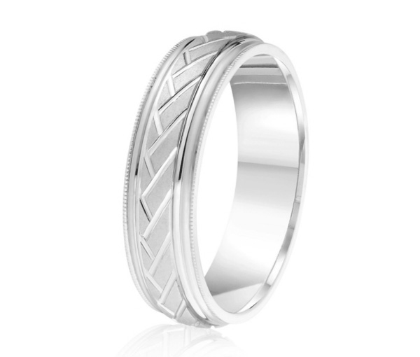 JONC EN OR OU EN PLATINE AVEC MOTIF TRAIT OBLIQUE ET MILGRAIN - ML GH1276W18 - MALO 