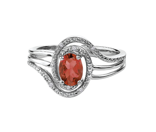 BAGUE EN ARGENT SERTIE D'UNE PIERRE DE NAISSANCE ET DE DIAMANTS - CR DX618SGA - BIJOUX CANADIEN