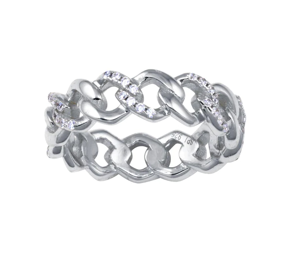 JONC EN ARGENT RHODIÉ STYLE CHAINETTE SERTI DE CUBIQUE ZIRCONIA - SP STR01129W5 - BIJOUX D'IMPORTATION