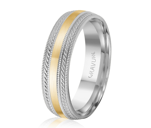 JONC EN OR OU EN PLATINE SATINÉ AU CENTRE ET MOTIF CORDE ET MILGRAIN SUR LES CÔTÉS - ML GH1212WY18 - MALO 