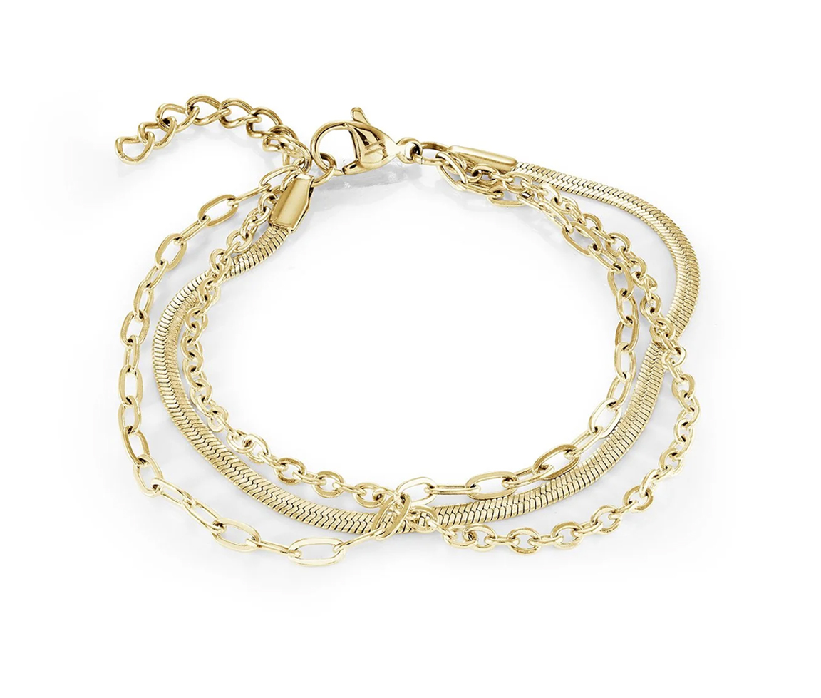 BRACELET 3 RANGS À MAILLE FORZA, ROLO ET HERRINGBONE - IG SWB284GO - VÉLORIA