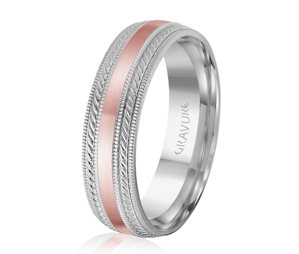 JONC EN OR OU EN PLATINE SATINÉ AU CENTRE ET MOTIF CORDE ET MILGRAIN SUR LES CÔTÉS - ML GH1212WP18 - MALO 