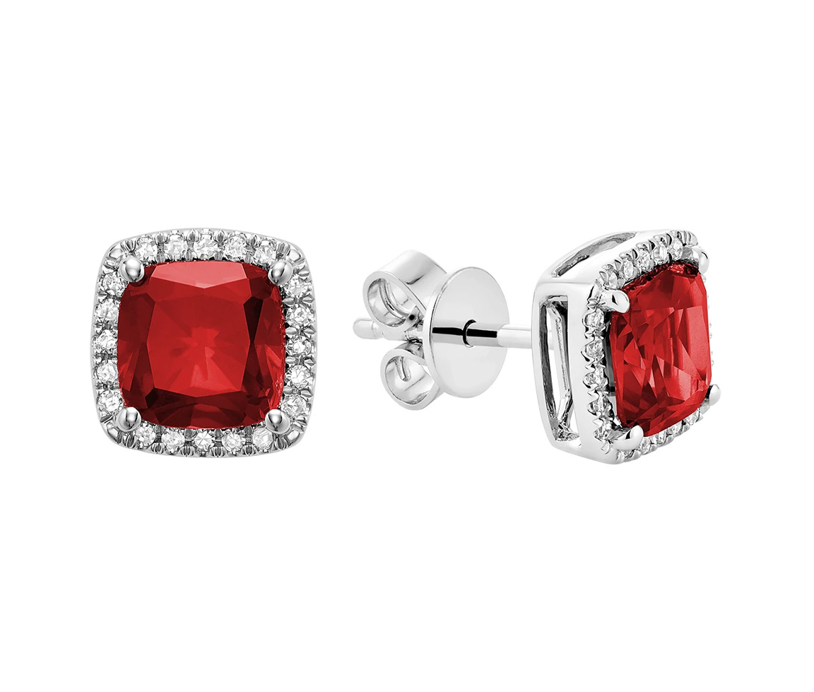 BOUCLES EN OR BLANC SERTIES DE RUBIS DE LABORATOIRE ET DE DIAMANTS - BR 13041028CRU - Bijoux d'importation