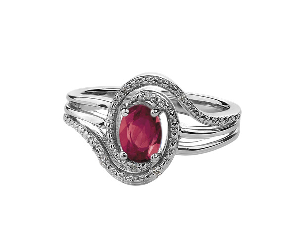 BAGUE EN ARGENT SERTIE D'UNE PIERRE DE NAISSANCE ET DE DIAMANTS - CR DX618SRU - BIJOUX CANADIEN