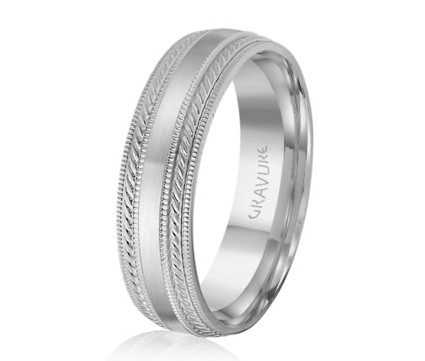 JONC EN OR OU EN PLATINE SATINÉ AU CENTRE ET MOTIF CORDE ET MILGRAIN SUR LES CÔTÉS - ML GH1212PT - MALO 
