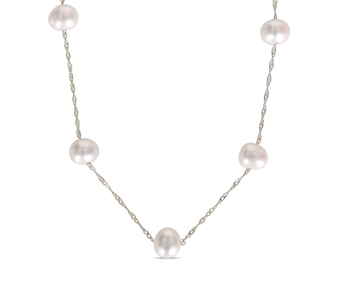 COLLIER EN OR AVEC CHAINE À MAILLE SINGAPOUR SERTI DE PERLES D'EAU DOUCE - DM NWKT1300W - PERLE D'IMPORTATION