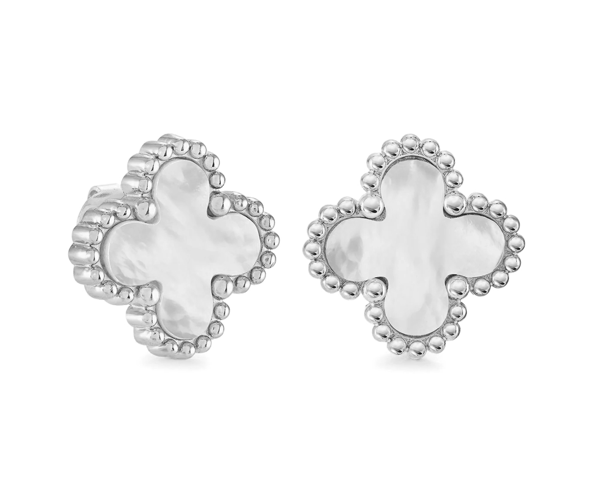 BOUCLES FIXES EN ACIER SERTIES DE NACRE DE PERLE - IG SEA479 - VELORIA