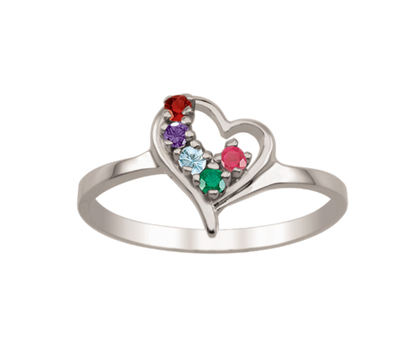 BAGUE COEUR FAMILIALE EN OR SERTIE DE 1-7 PIERRES - PG 20021W/14 - PERSONALIZED GEM