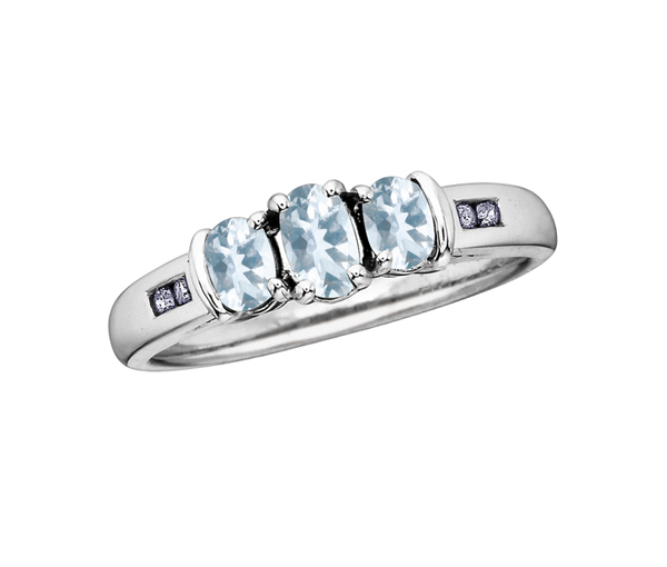 BAGUE EN OR BLANC SERTIE DE PIERRES DE NAISSANCES VARIÉES ET DE DIAMANTS - CR DX267AQ - BIJOUX CANADIEN
