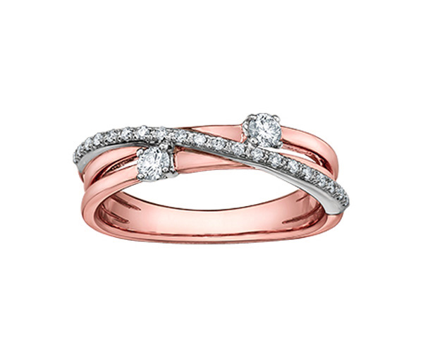 BAGUE EN OR 10K 2 TONS SERTIE DE DIAMANTS CANADIENS ET DE DIAMANTS - CR AM416RW - DIAMANT CANADIEN