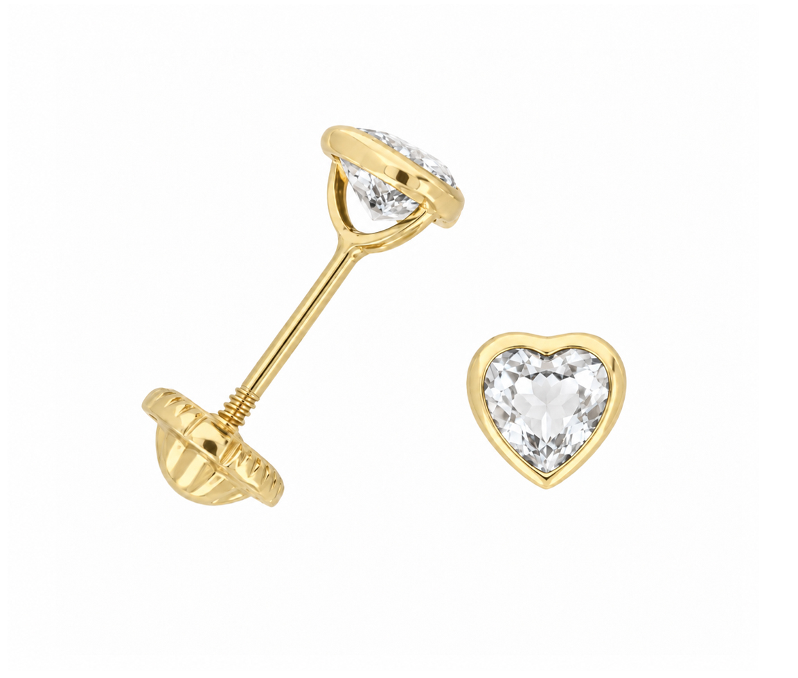 BOUCLES VISSÉES CZ COEUR PIERRE DE NAISSANCE - IN NU06/04 - BIJOUX D'IMPORTATION