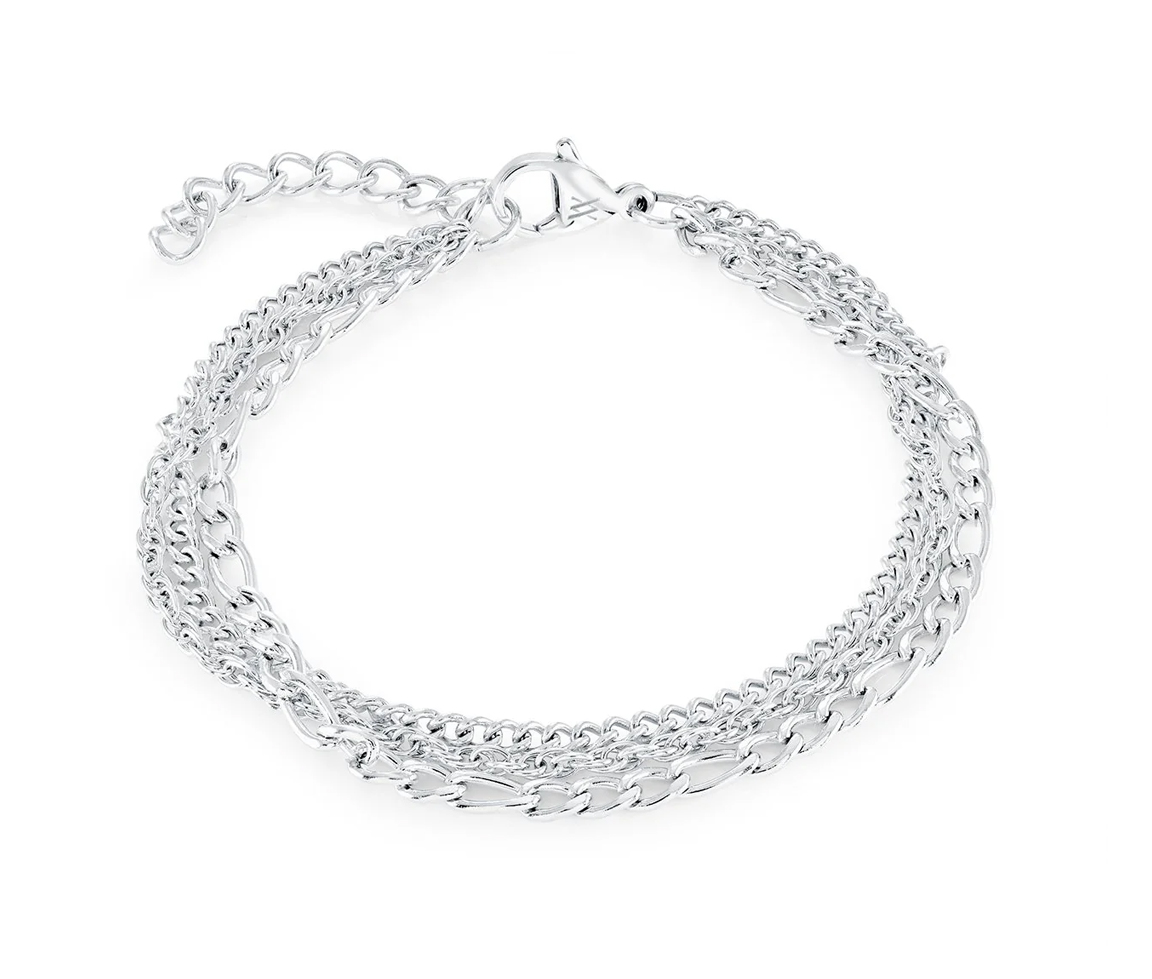 BRACELET 3 RANGS À MAILLE SINGAPOUR, FIGARO ET GOURMETTE - IG SWB283 - VÉLORIA