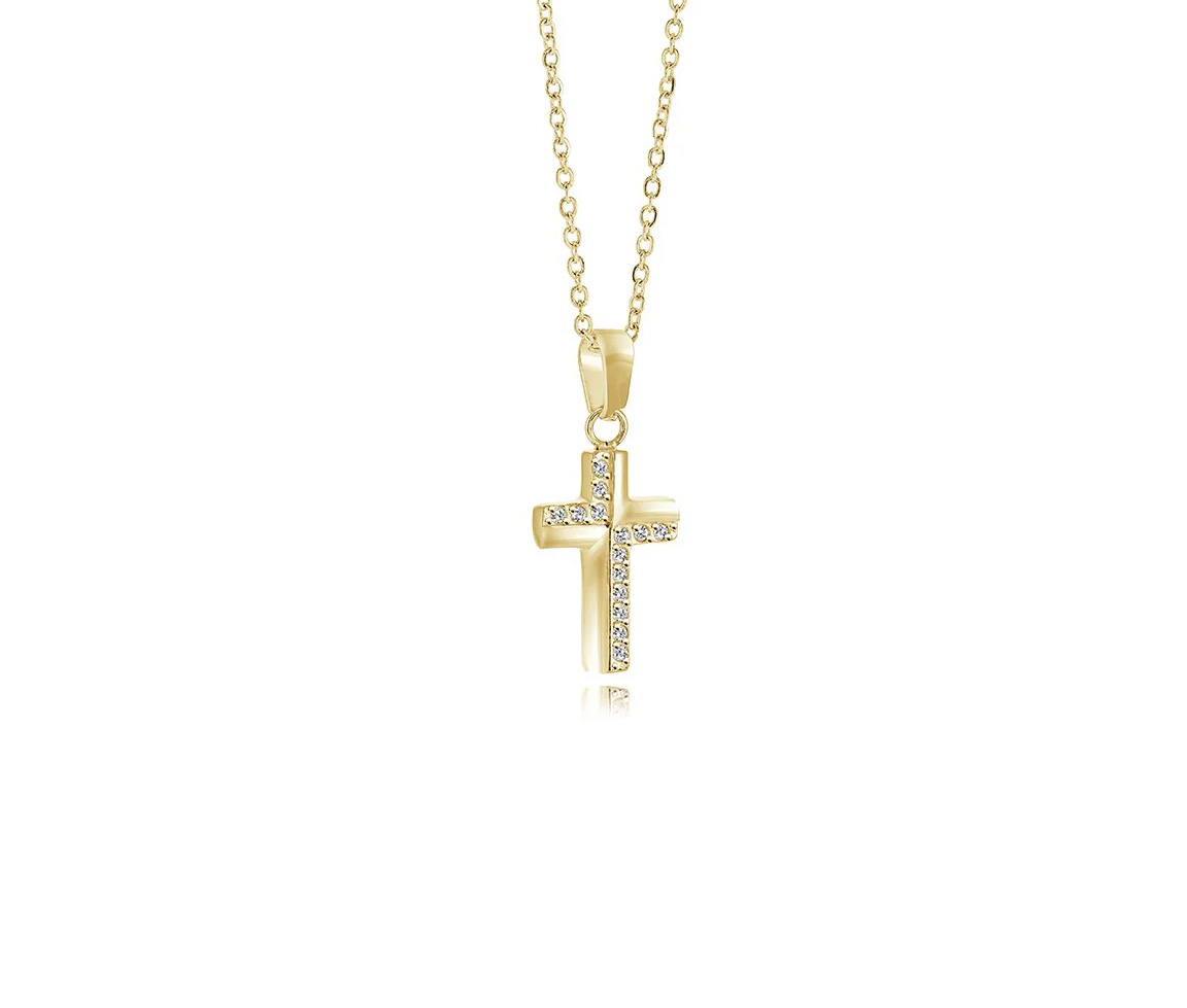PENDENTIF CROIX EN ACIER OU ACIER/PVD OR SERTI DE CUBIQUES ZIRCONIAS - IG SC256 - ITALGEM