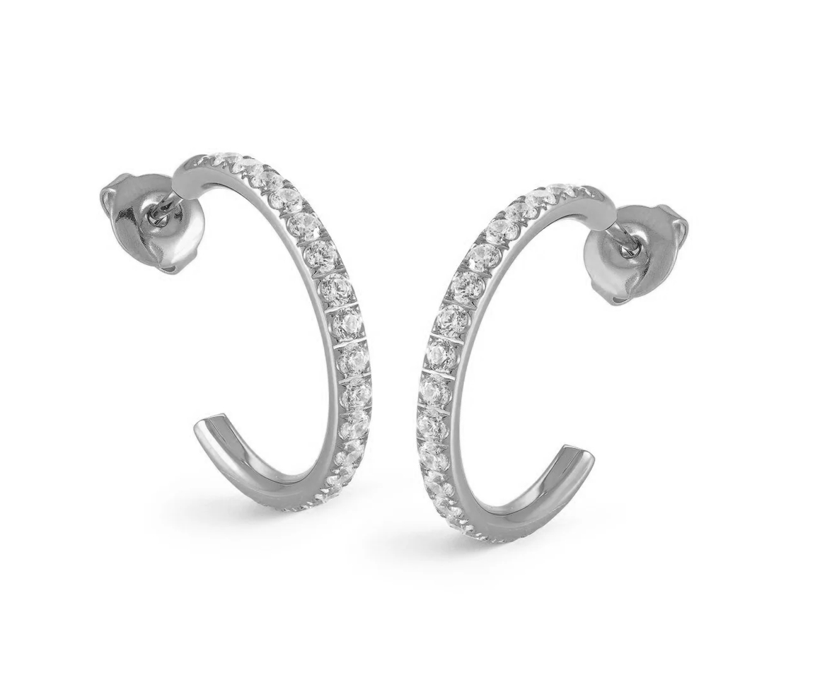 BOUCLES ANNEAUX OUVERTES EN ACIER SERTIES DE CUBIQUES ZIRCONIAS - IG SEA333/SI - VELORIA
