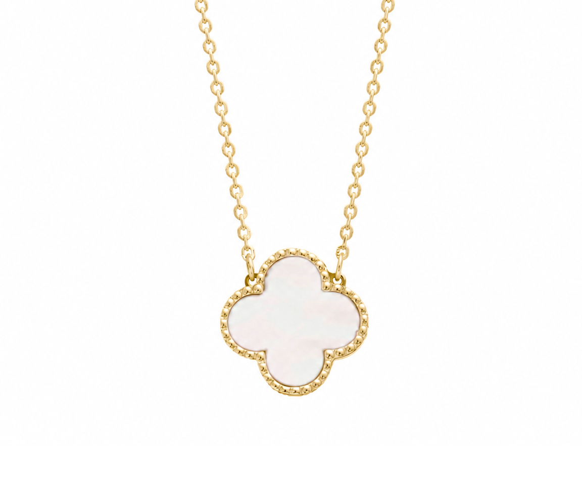 COLLIER EN OR JAUNE AVEC TRÈFLES SERTI D'ONYX - CB FNYV4100NA - CBE