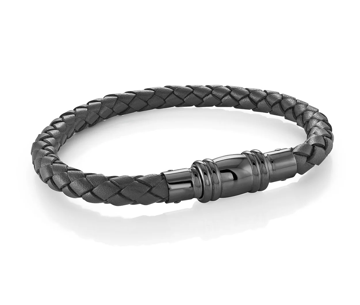 BRACELET ACIER ET CUIR NOIR TRESSÉ - IG SLB685BK/8.5 - ITALGEM