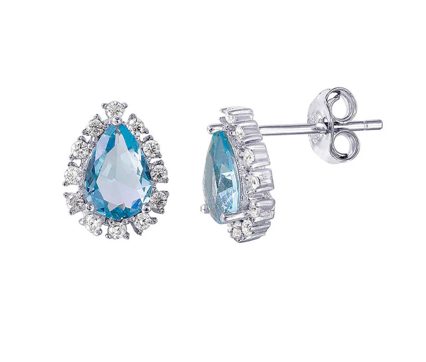 BOUCLEES EN ARGENT RHODIÉ EN FORME DE GOUTTE SERTIES DE CUBIQUES ZIRCONIAS - SP STE01027/03 - BIJOUX D'IMPORTATION