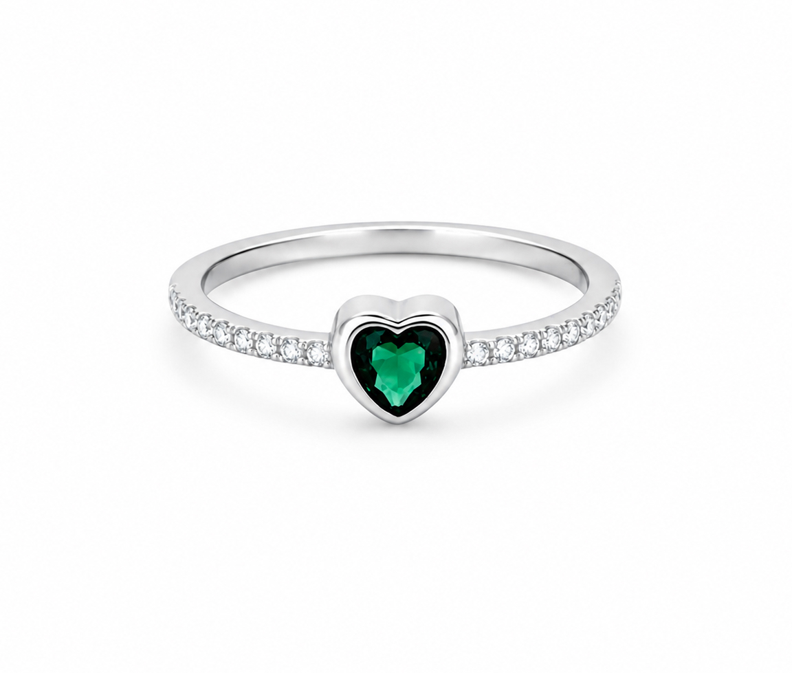 BAGUE COEUR AVEC CZ DE COULEURS VARIÉES - SC BDCOEURVT - BIJOUX D'IMPORTATION