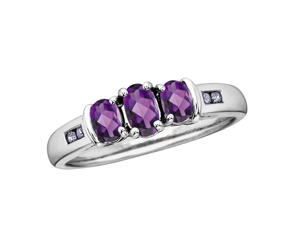 BAGUE EN OR BLANC SERTIE DE PIERRES DE NAISSANCES VARIÉES ET DE DIAMANTS - CR DX267AM - BIJOUX CANADIEN