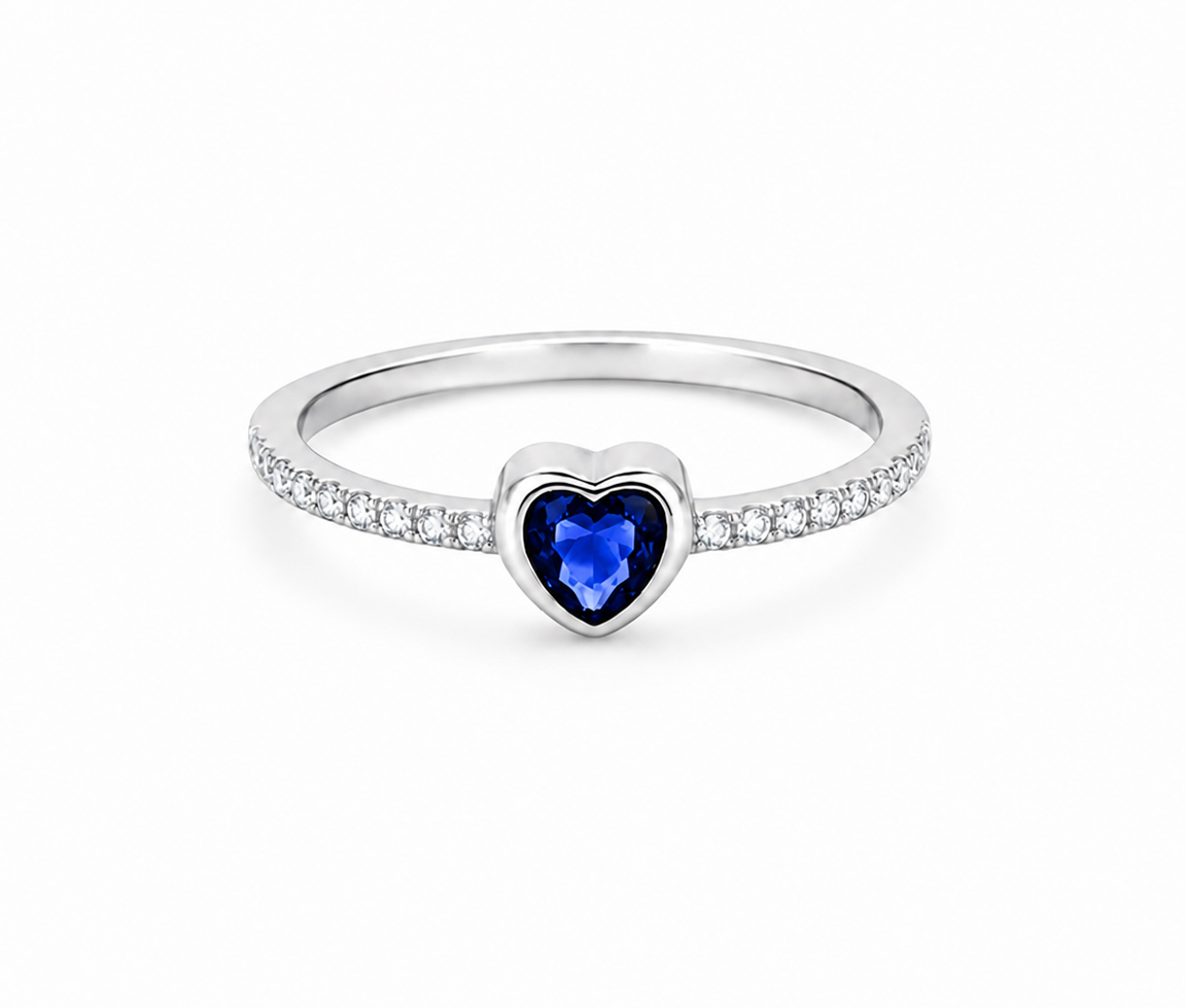 BAGUE COEUR AVEC CZ DE COULEURS VARIÉES - SC BDCOEURBL - BIJOUX D'IMPORTATION