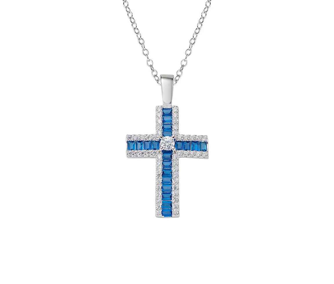 PENDENTIF CROIX EN ARGENT RHODIÉ SERTI DE CUBIQUES ZIRCONIAS DE COULEURS VARIÉES - IG CRBABBBLZ - A*MEN