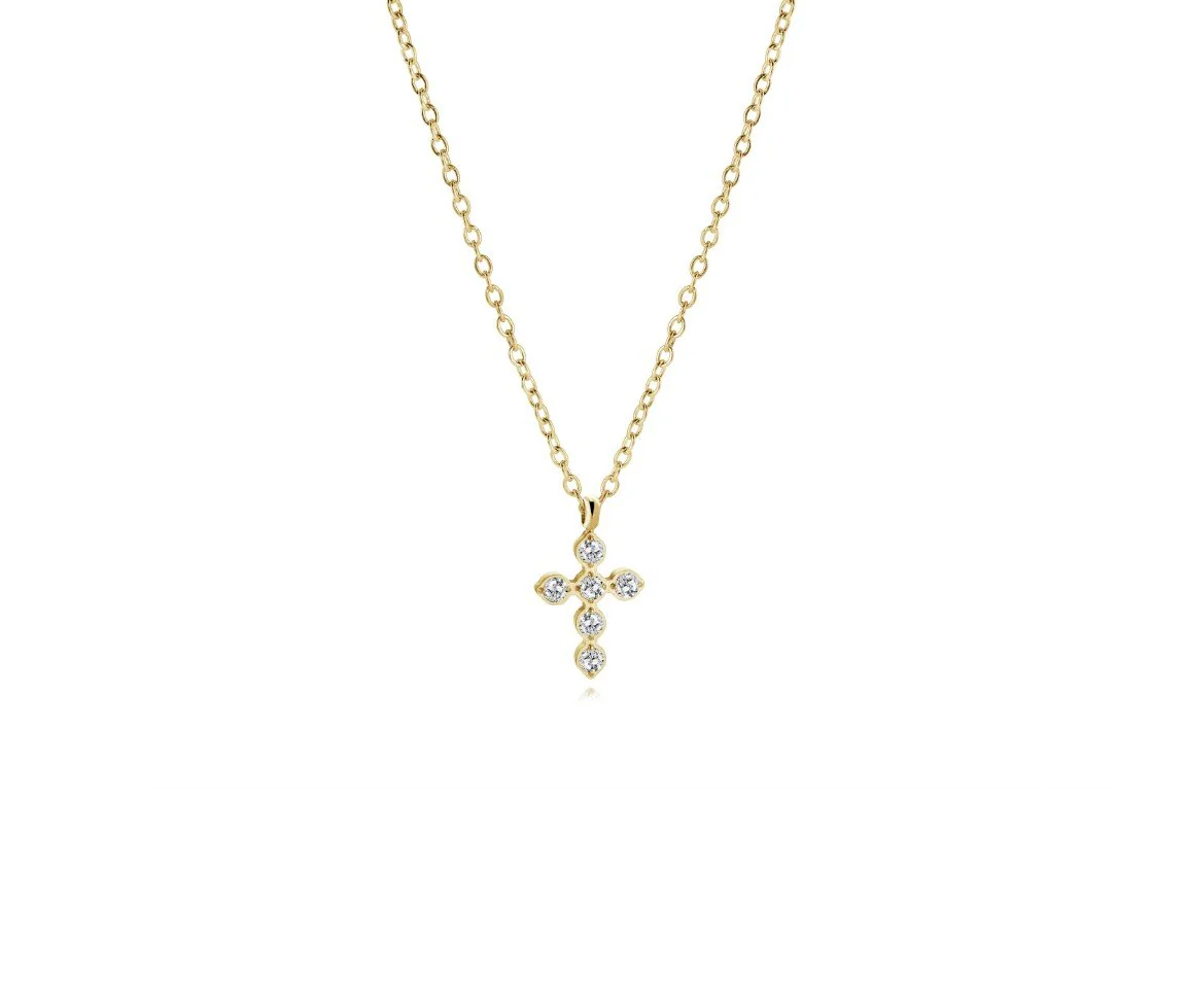 PENDENTIF CROIX ENACIER OU ACIER/PVD OR SERTI DE CUBIQUES ZIRCONIAS ET SA CHAINE - IG SC273GO - VELORIA