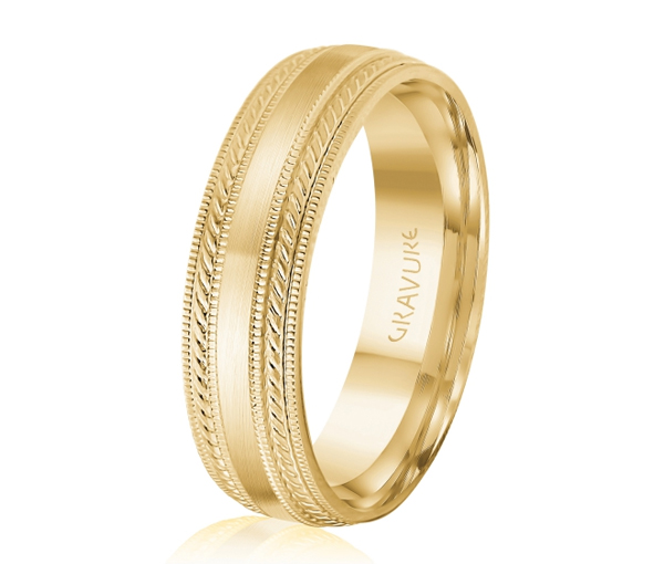 JONC EN OR OU EN PLATINE SATINÉ AU CENTRE ET MOTIF CORDE ET MILGRAIN SUR LES CÔTÉS - ML GH1212Y18 - MALO 