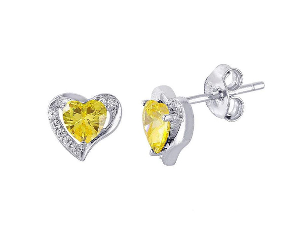 BOUCLES EN FORME DE COEUR SERTIES DE CUBIQUES ZIRCONIAS AUX COULEURS DE PIERRES DE NAISSANCES - SP STE01028/11 - BIJOUX D'IMPORTATION