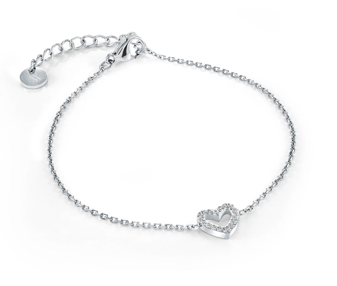 BRACELET AVEC COEUR AJOURÉ EN ACIER OU ACIER/PVD OR SERTI DE CUBIQUES ZIRCONIAS - IG SWB277 - VÉLORIA