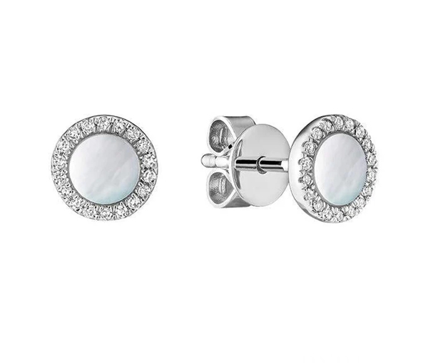 BOUCLES STUD EN OR SERTIES DE NACRE DE PERLE BLANCHE ET DE DIAMANTS - BR 130410COLW - R.N.B.