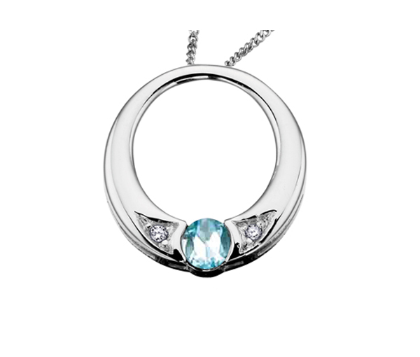 PENDENTIF EN OR 10K BLANC SERTI D'UNE PIERRE DE NAISSANCE ET DE DIAMANTS - CR DX396WBT - BIJOUX CANADIEN