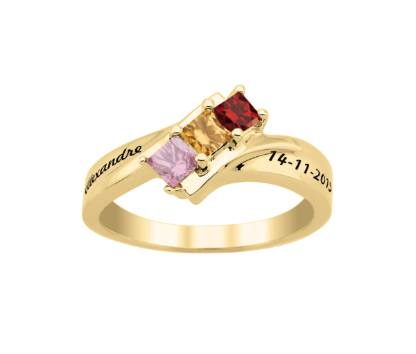 BAGUE FAMILLIALE EN ARGENT OU EN OR SERTIE DE 3 PIERRES DE TAILLE PRINCESSE - PG 40034Y/14 - PERSONALIZED GEM