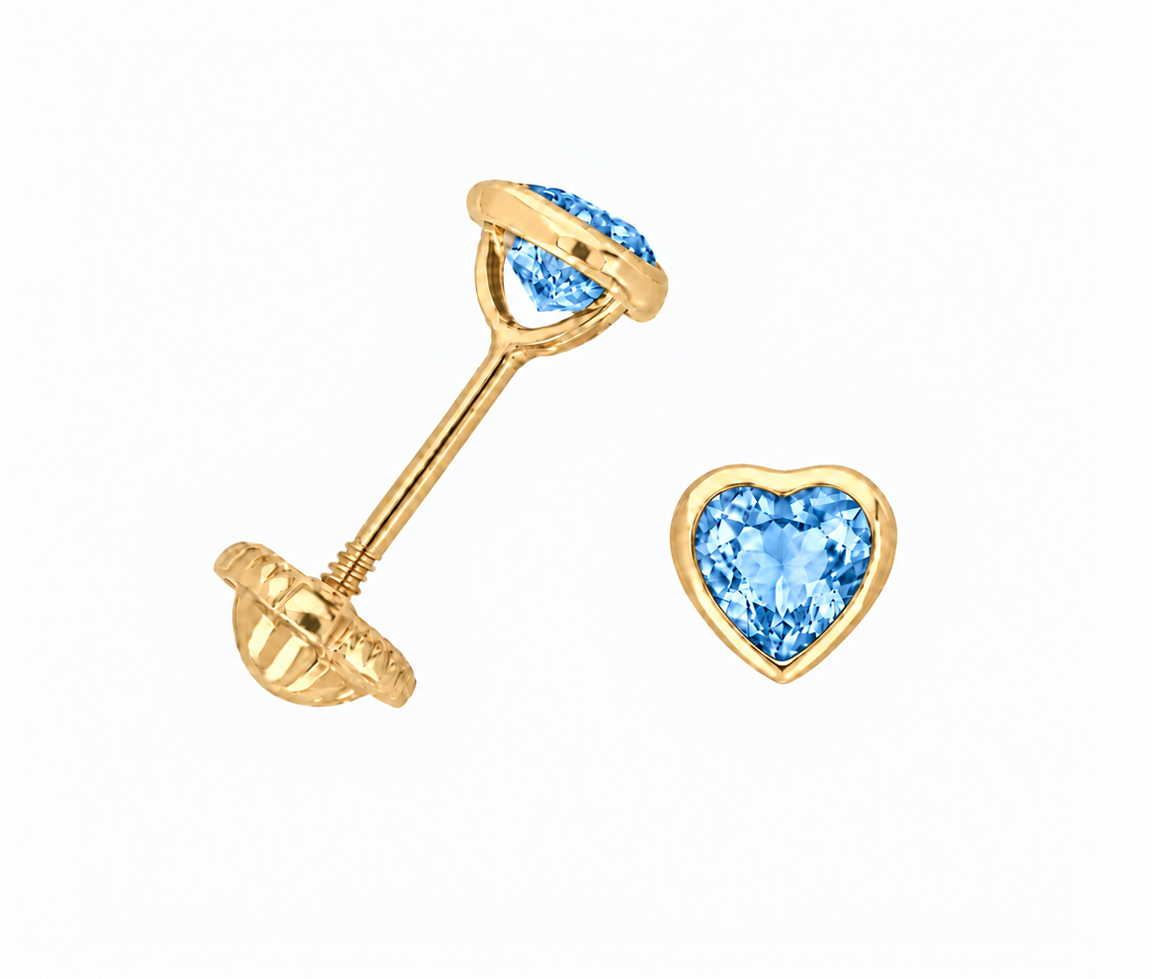 BOUCLES VISSÉES CZ COEUR PIERRE DE NAISSANCE - IN NU06/12 - BIJOUX D'IMPORTATION