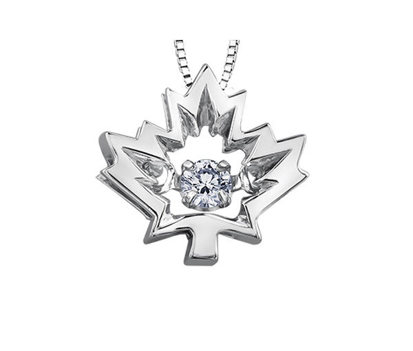 PENDENTIF FEUILLE D'ÉRABLE EN OR SERTI D'UN DIAMANT CANADIEN DANSANT - CR AM289W04 - DIAMANT CANADIEN
