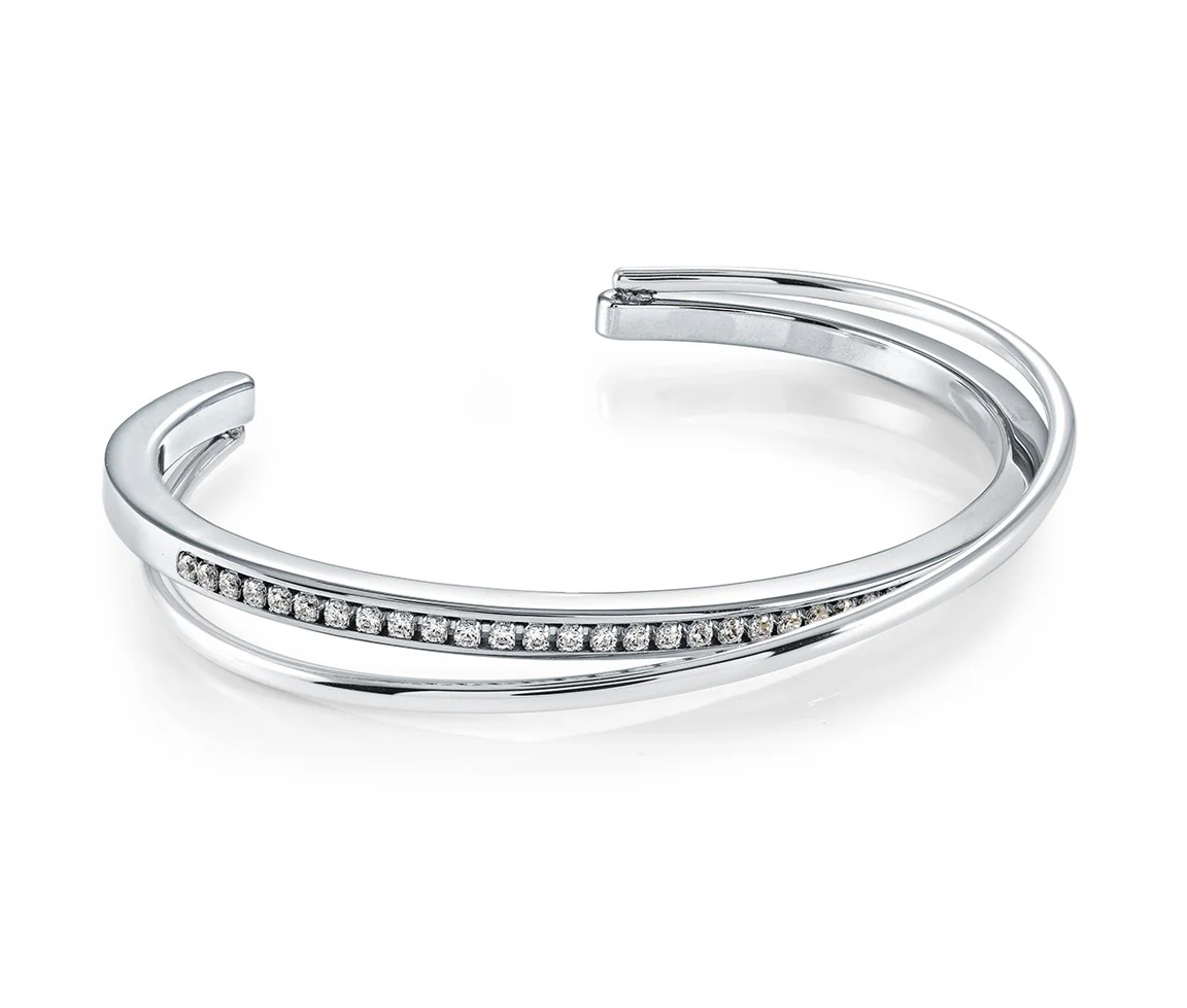 BRACELET BANGLE EN ACIER OU 2 TONS SERTI DE CUBIQUES ZIRCONIAS - IG SWBG116 - VELORIA