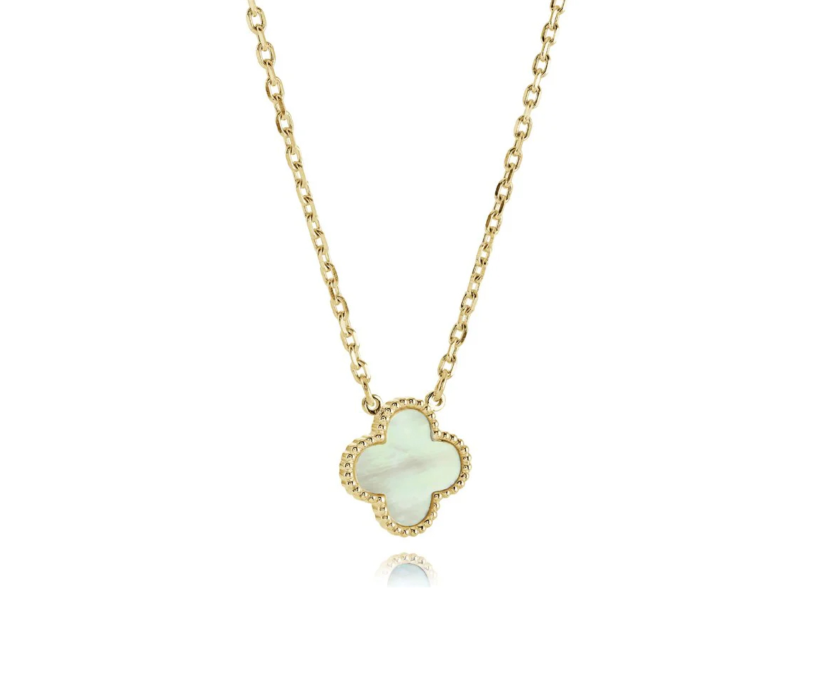 COLLIER TRÈFLE EN ACIER ET NACRE DE PERLE - IG SWN119GO - VÉLORIA
