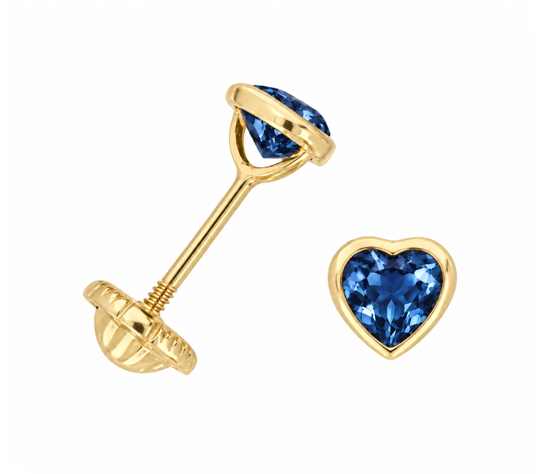 BOUCLES VISSÉES CZ COEUR PIERRE DE NAISSANCE - IN NU06/09 - BIJOUX D'IMPORTATION