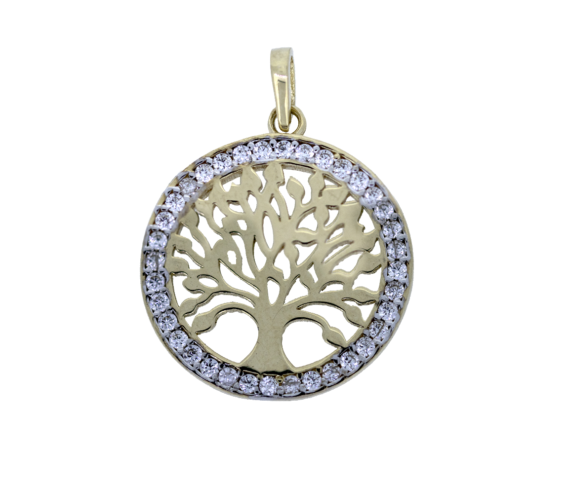 PENDENTIF ARBRE DE VIE EN OR SERTI DE CUBIQUES ZIRCONIAS - MB ARBV16Y - BIJOUX D'IMPORTATION